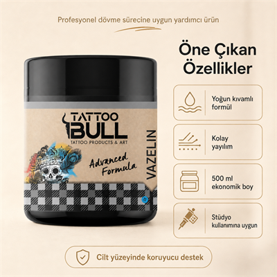 TattooBull Profesyonel Dövme Vazelin – Yoğun Kıvamlı Saf Formül (500 ml)