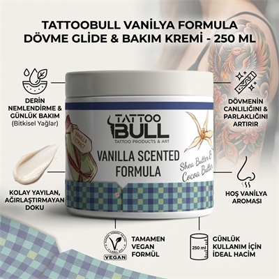 TattooBull Vanilya Formula Dövme Glide & Bakım Kremi 250 ml Vegan Formül