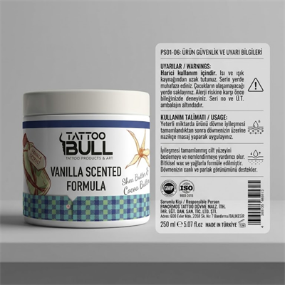 TattooBull Vanilya Formula Dövme Glide & Bakım Kremi 250 ml Vegan Formül