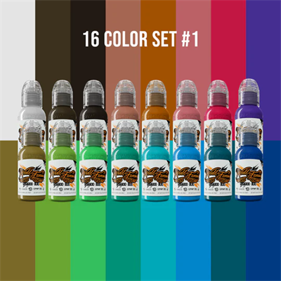 World Famous Ink 16 Color Ink Set #1 16’lı Dövme Boyası Seti 1oz - 30ml