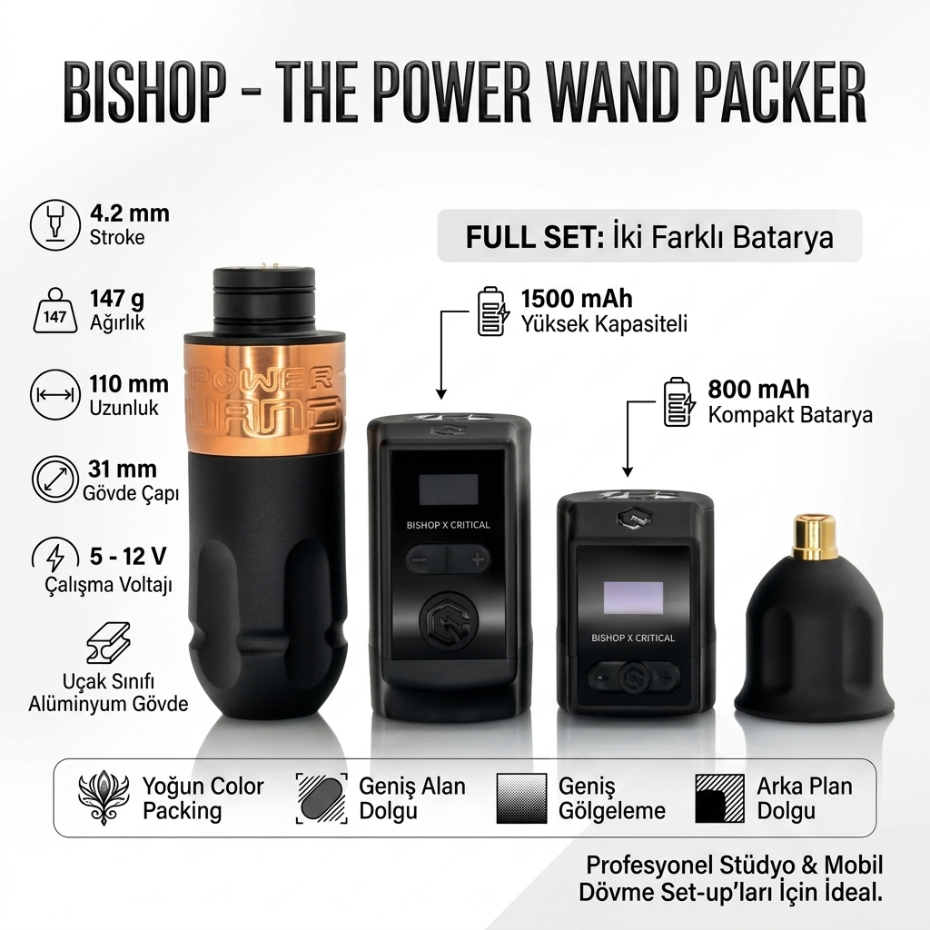 Bishop The Power Wand Packer 4.2 mm Stroke Kablosuz Dövme Makinesi