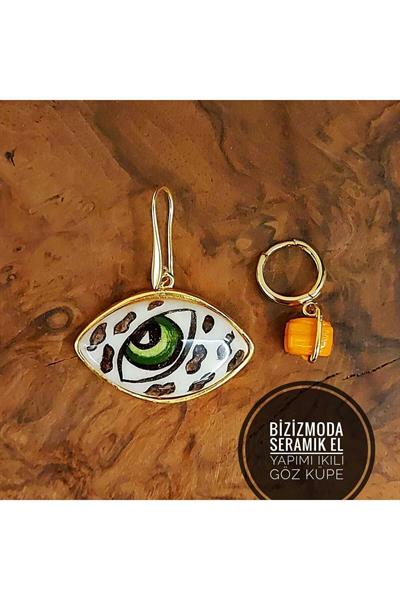 Cam Bodrum Boncuk Gold Kaplama Küpe Murano Seramik Küpe