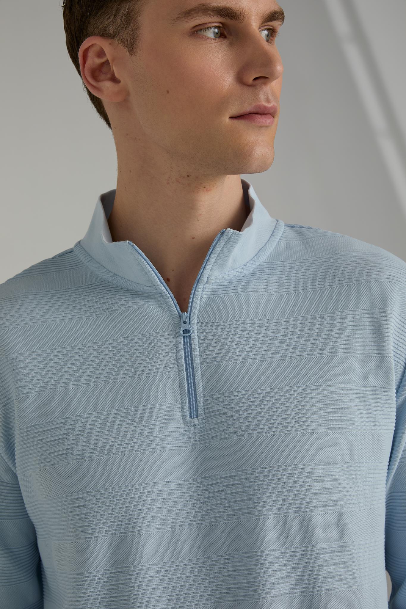 Fermuarlı Çizgili Dik Yakalı Sweatshirt