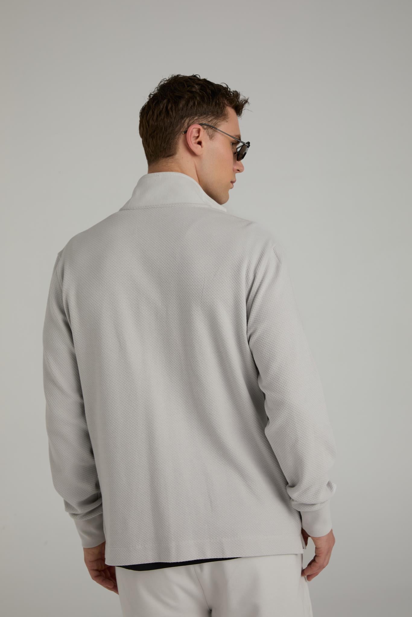 Jakarlı Yarım Fermuarlı Sweatshirt