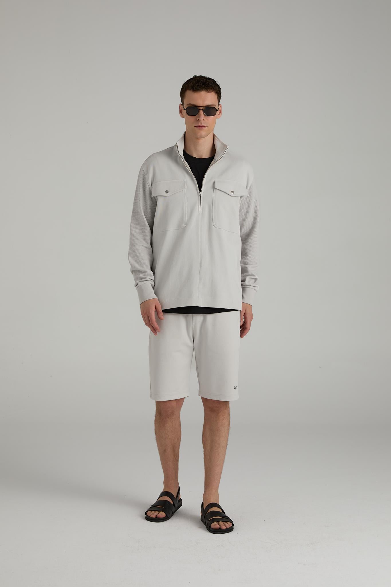 Jakarlı Yarım Fermuarlı Sweatshirt