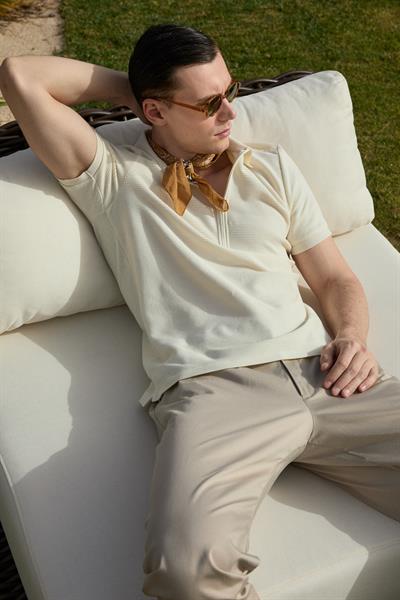 Fermuarlı Çizgili Polo T-shirt