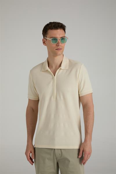 Fermuarlı Çizgili Polo T-shirt