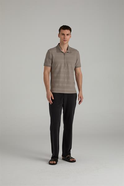 Fermuarlı Çizgili Polo T-shirt