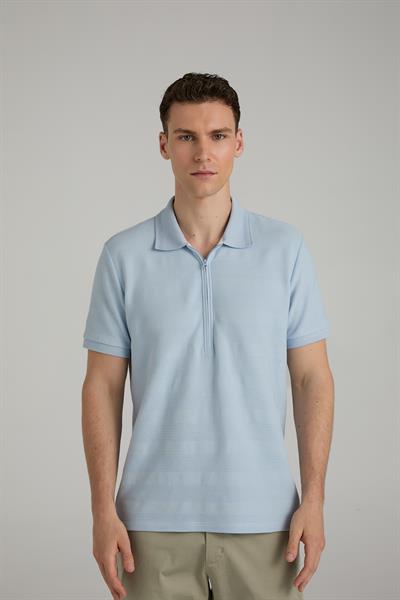 Fermuarlı Çizgili Polo T-shirt