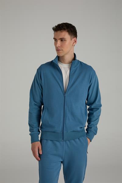 Jakarlı Dik Yaka Fermuarlı Sweatshirt