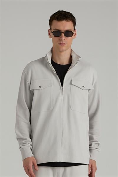 Jakarlı Yarım Fermuarlı Sweatshirt