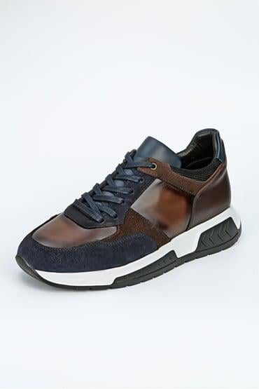 Dario Hakiki Deri El Yapımı Erkek Kahverengi/lacivert Sneaker Ayakkabı