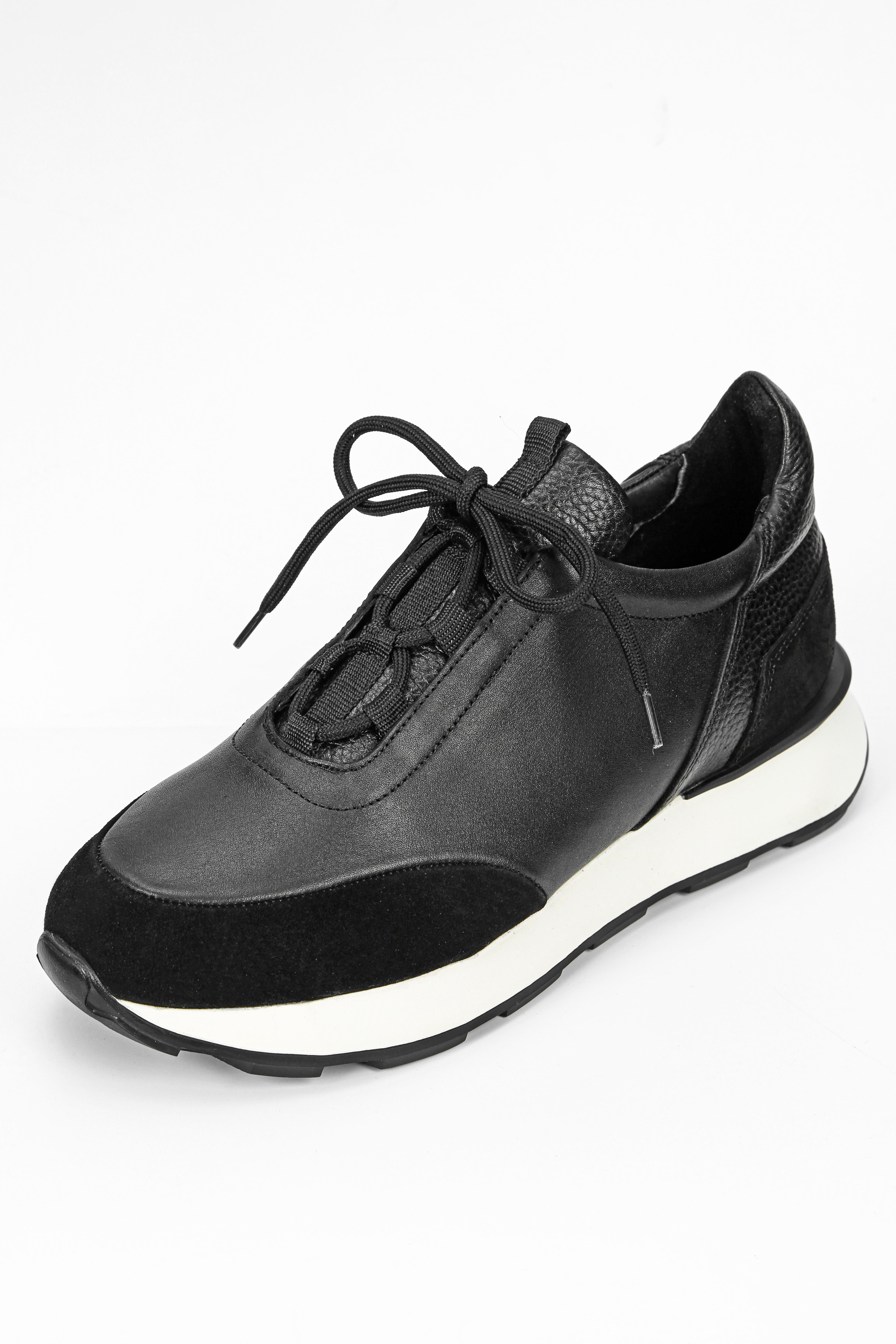 Siena Hakiki Deri El Yapımı Siyah Süet Deri Sneakers Ayakkabı 