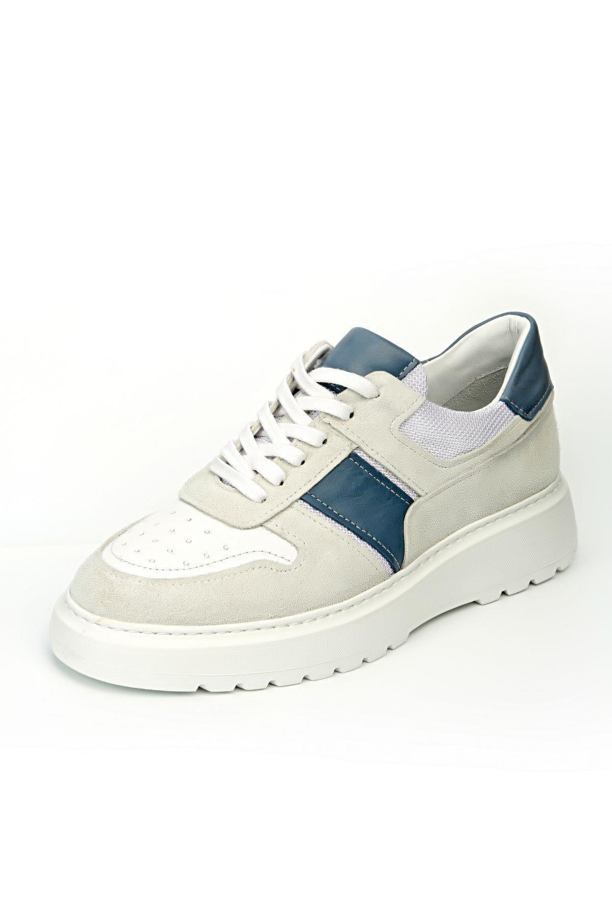 Prestige Hakiki Deri El Yapımı Erkek Beyaz/lacivert Sneaker Ayakkabı
