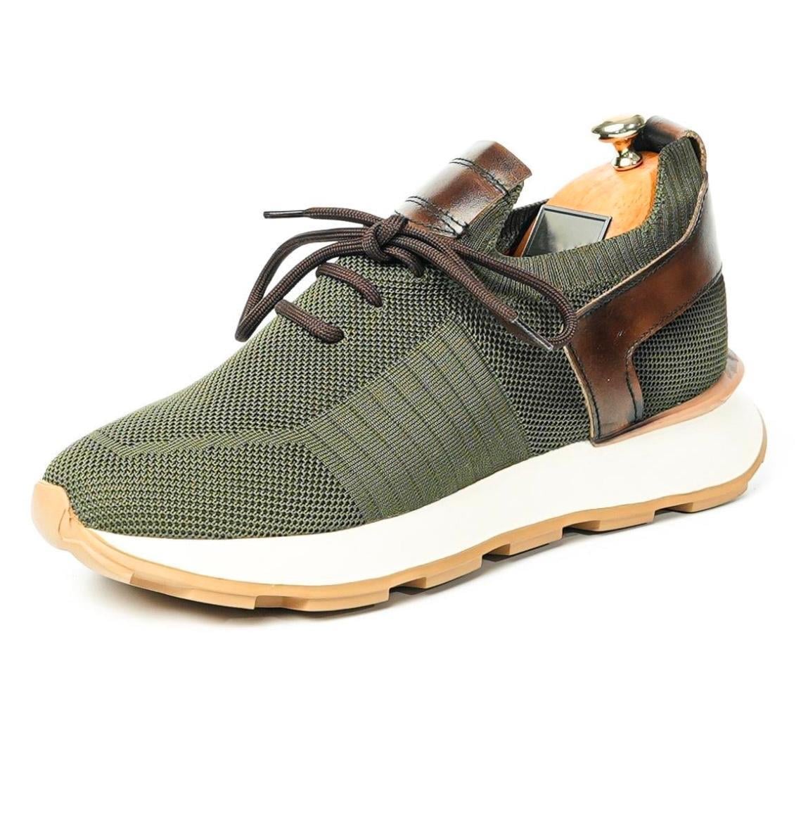 Alpino Triko Hakiki Deri El Yapımı Yeşil Erkek Spor Ayakkabı