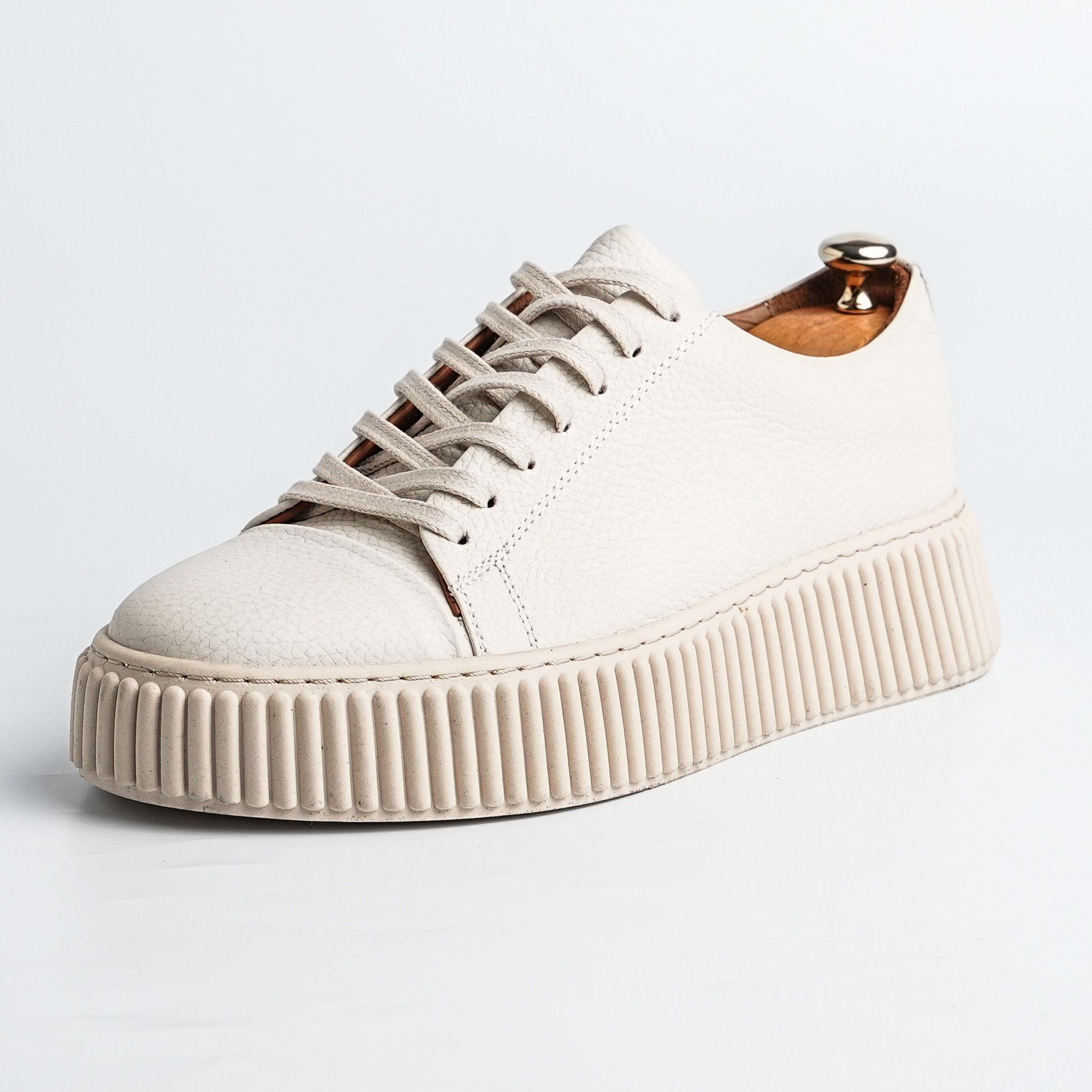 Mattias Bej Erkek Hakiki Deri El Yapımı  Sneakers