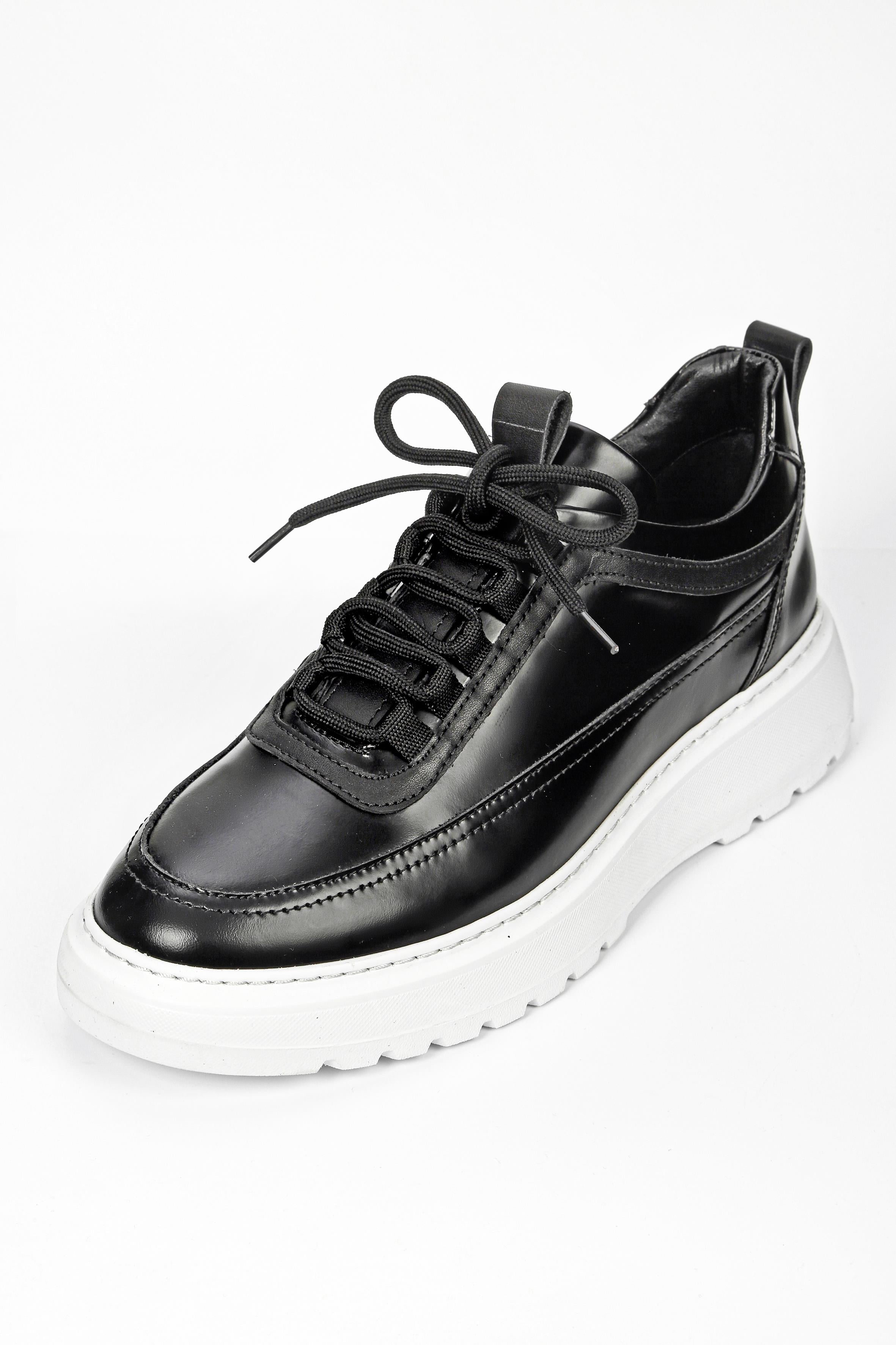 Divento Hakiki Deri El Yapımı Siyah Sneakers Ayakkabı