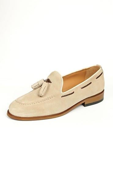 Vittorio Hakiki Deri El Yapımı Deri Beyaz Süet Loafer Ayakkabı