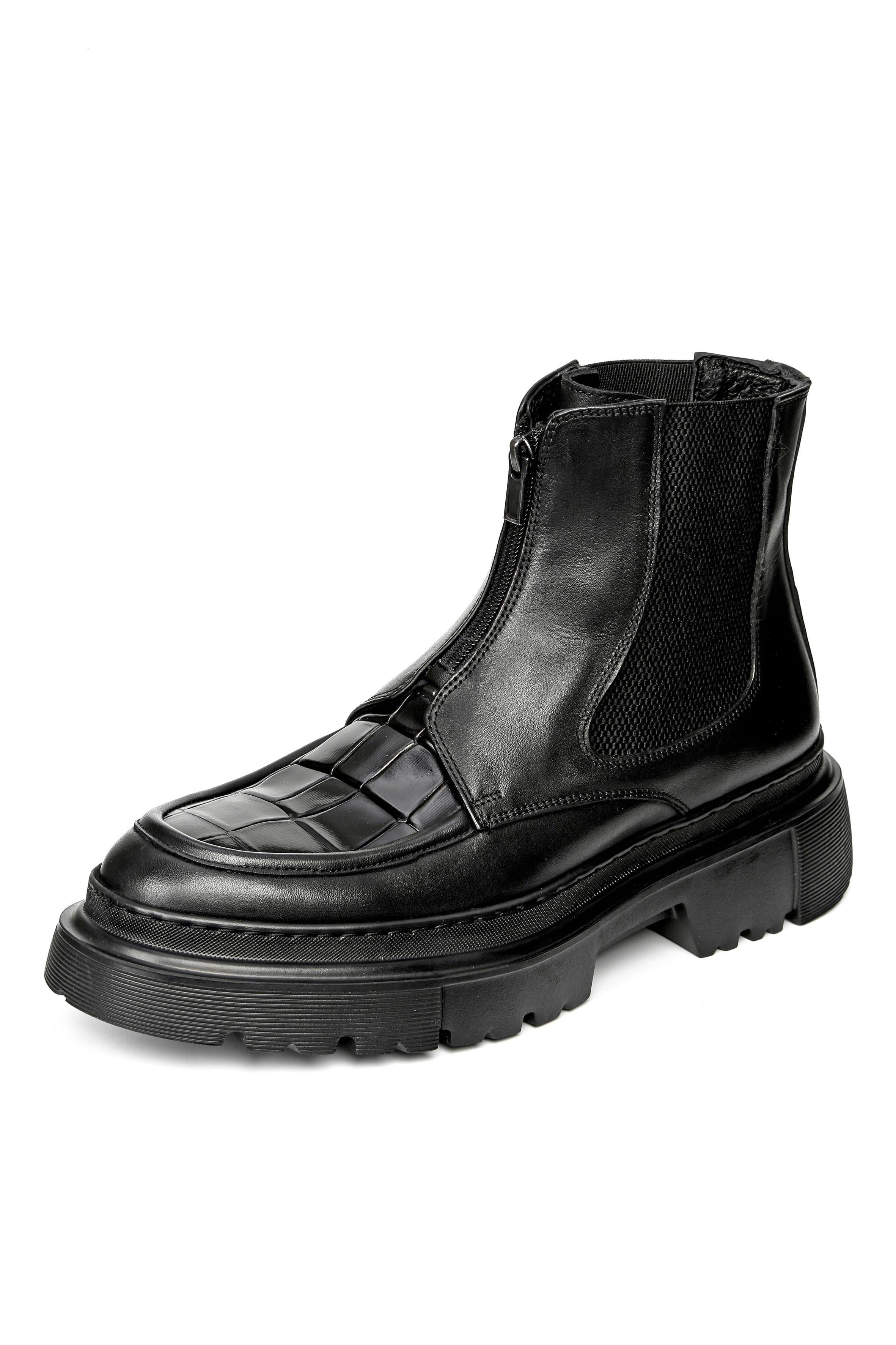 Suarez Fermuarlı Kroko Bot Erkek Siyah Hakiki Deri