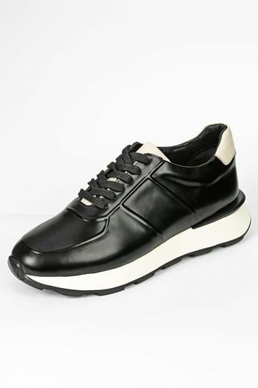 Soverano Hakiki Deri El Yapımı Erkek Siyah Açma Sneaker Ayakkabı