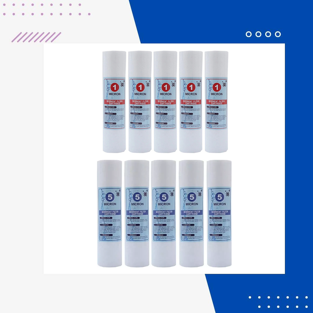 Açık Kasa Su Arıtma Cihazı Filtresi 5 Adet 10'' 1 Mikron Spun + 5 Adet 10'' 5 Mikron Spun Filtre