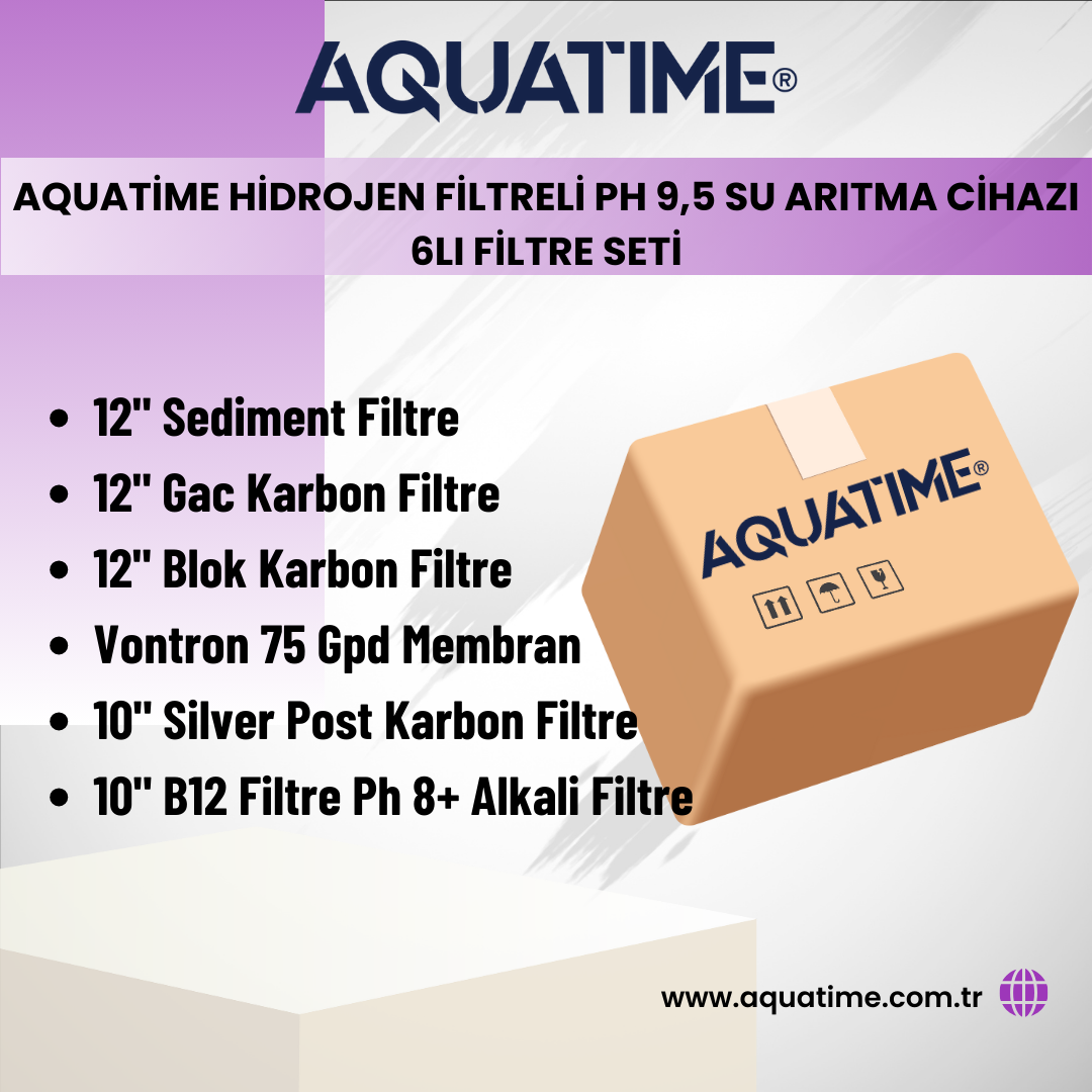 Aquatime Hidrojen Filtreli pH 9,5 Su Arıtma Cihazı 6lı Filtre Seti