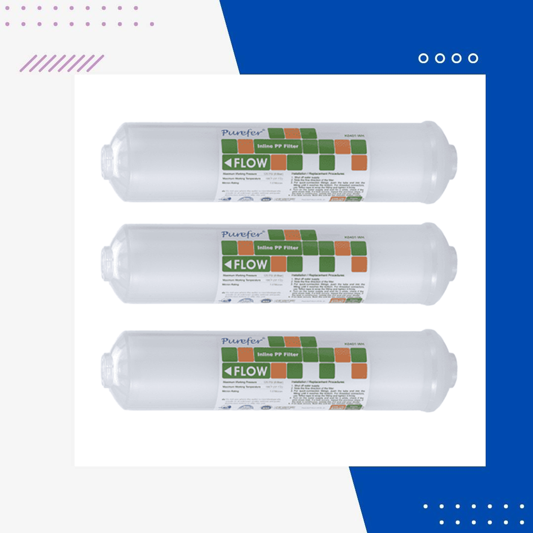 Purefer- Su Arıtma Cihazları 12'' İnline 3'lü Filtre Seti NSF Sertifikalı