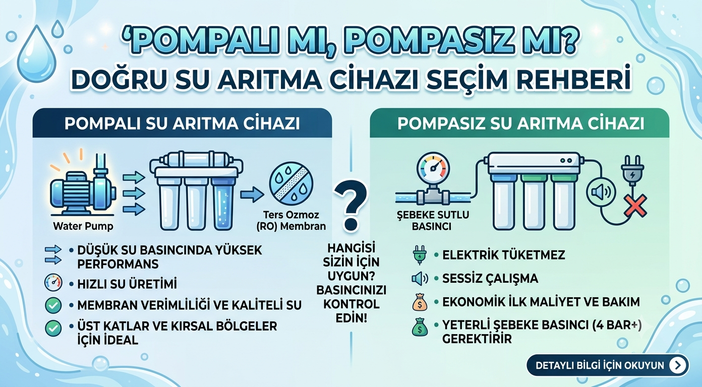 pompalı su arıtma cihazı,pompasız su arıtma cihazı,su arıtma cihazı,su arıtma cihazı seçimi,su basıncı