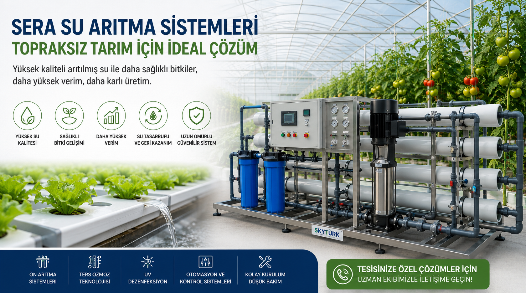 sera su arıtma sistemi,topraksız tarım su arıtma,sera ters ozmoz sistemi,hidroponik su arıtma sistemi,endüstriyel sera su arıtma