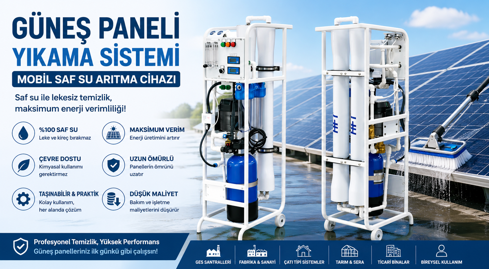güneş paneli yıkama sistemi,mobil saf su arıtma cihazı,güneş paneli temizleme makinesi,saf su ile panel temizliği,güneş enerji santrali temizliği,güneş paneli yıkama ekipmanı,taşınabilir saf su sistemi,güneş paneli bakım sistemi,lekesiz panel temizliği,endüstriyel saf su arıtma cihazı