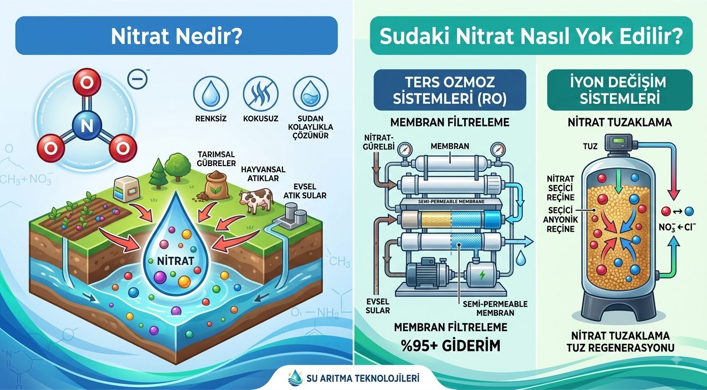nitrat nedir,suda nitrat,sudaki nitrat nasıl giderilir,suda nitrat fazlalığı,nitratın zararları,nitrat nasıl azaltılır,suda nitrat analizi,içme suyunda nitrat,nitrat arıtma yöntemleri,nitrat iyonu özellikleri