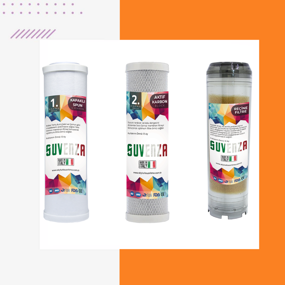 Atlas Daire ve Bina Girişi 3 Aşamalı Su Yumuşatma Cihazı (Spun - Blok - Reçine) Yedek Filtre Seti