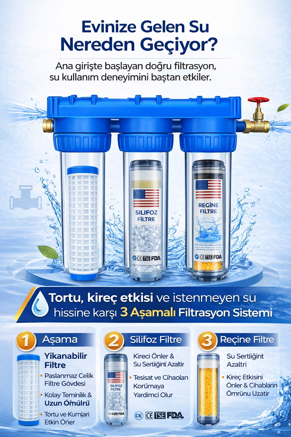 Bina Girişi 10'' Filtrasyon Sistemi | Ana Giriş Su Filtresi | Klor Ve Kireç Önleyici (FİLTRE DAHİL)