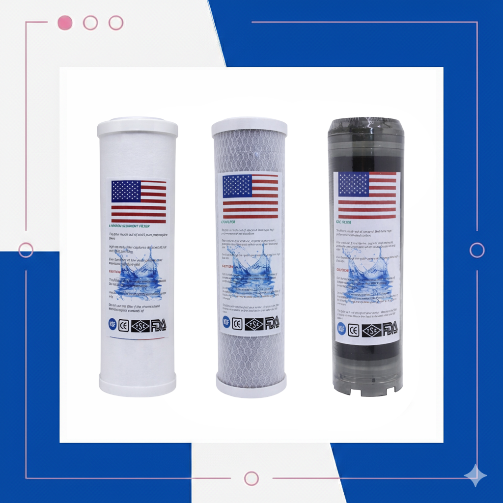 Daire Girişi Su Arıtma Cihazı Üçlü Filtre Seti (Kapaklı Spun - Blok Karbon - Gac Plus)