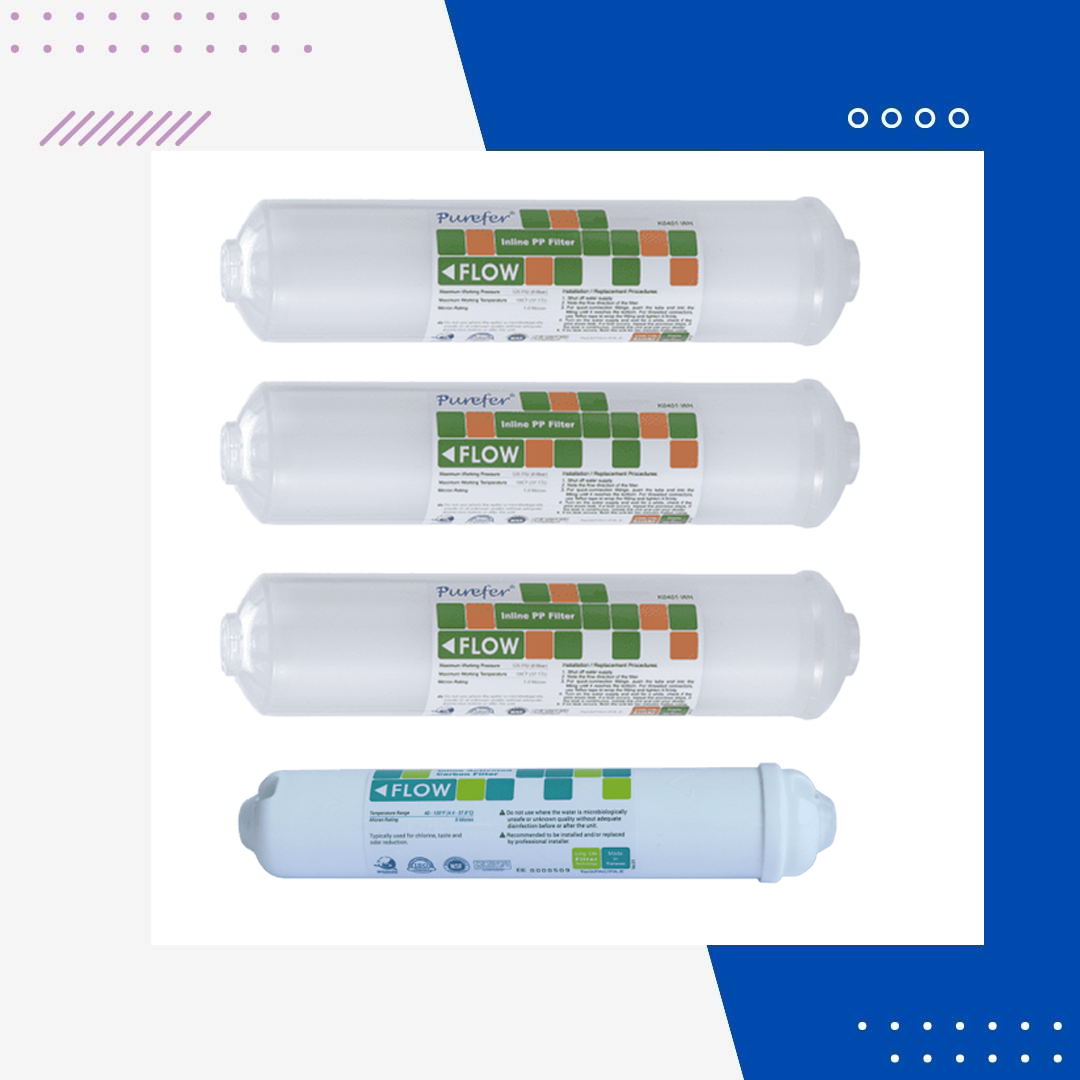 Purefer- Su Arıtma Cihazları 12'' İnline 4'lü Filtre Seti NSF Sertifikalı