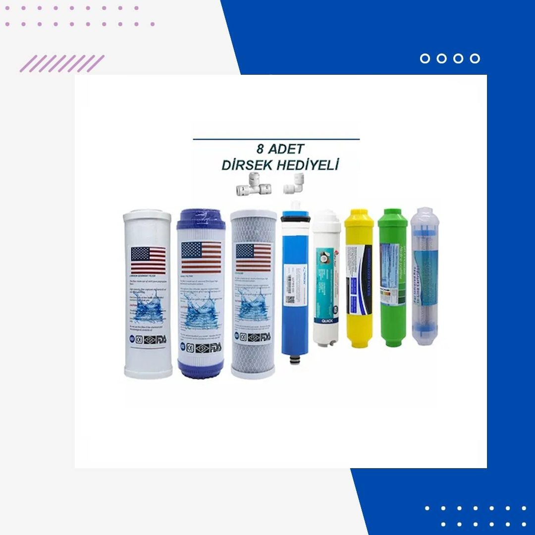 Su Arıtma 8'li Filtre Seti Vontron Membran Mineral Alkalin Detox