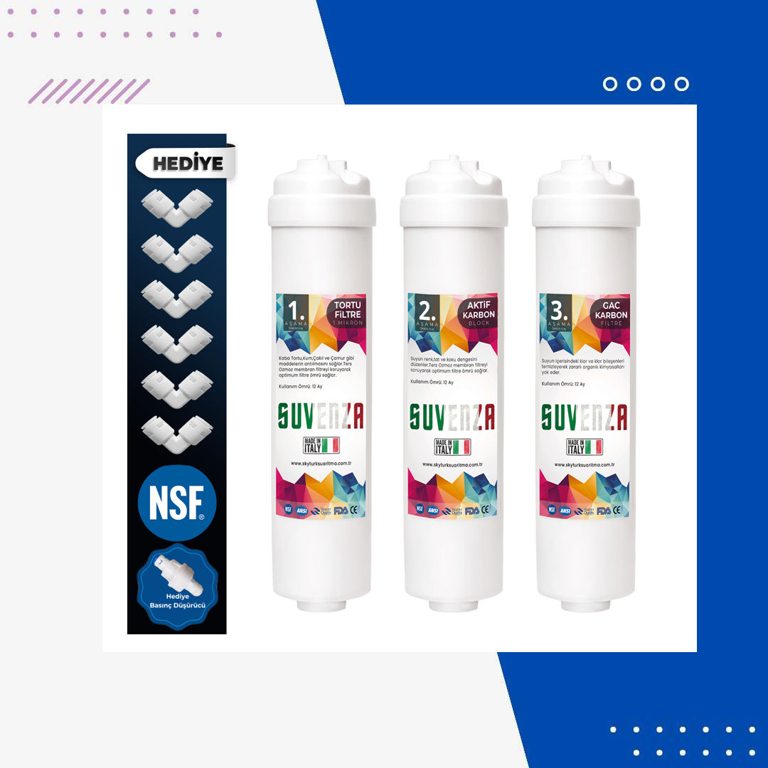 SUVENZA Nsf Onaylı 3'lü Ön Filtre Seti (Coconat Bazlı)