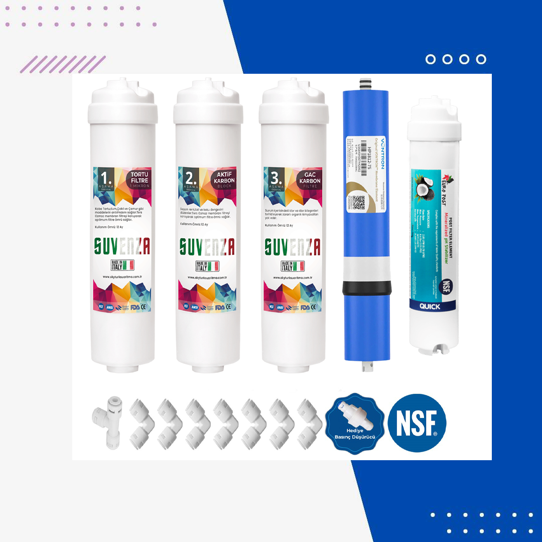 SUVENZA Nsf Onaylı 5li Filtre Seti Yüksek Tds Vontron Membranlı (Coconat Bazlı)
