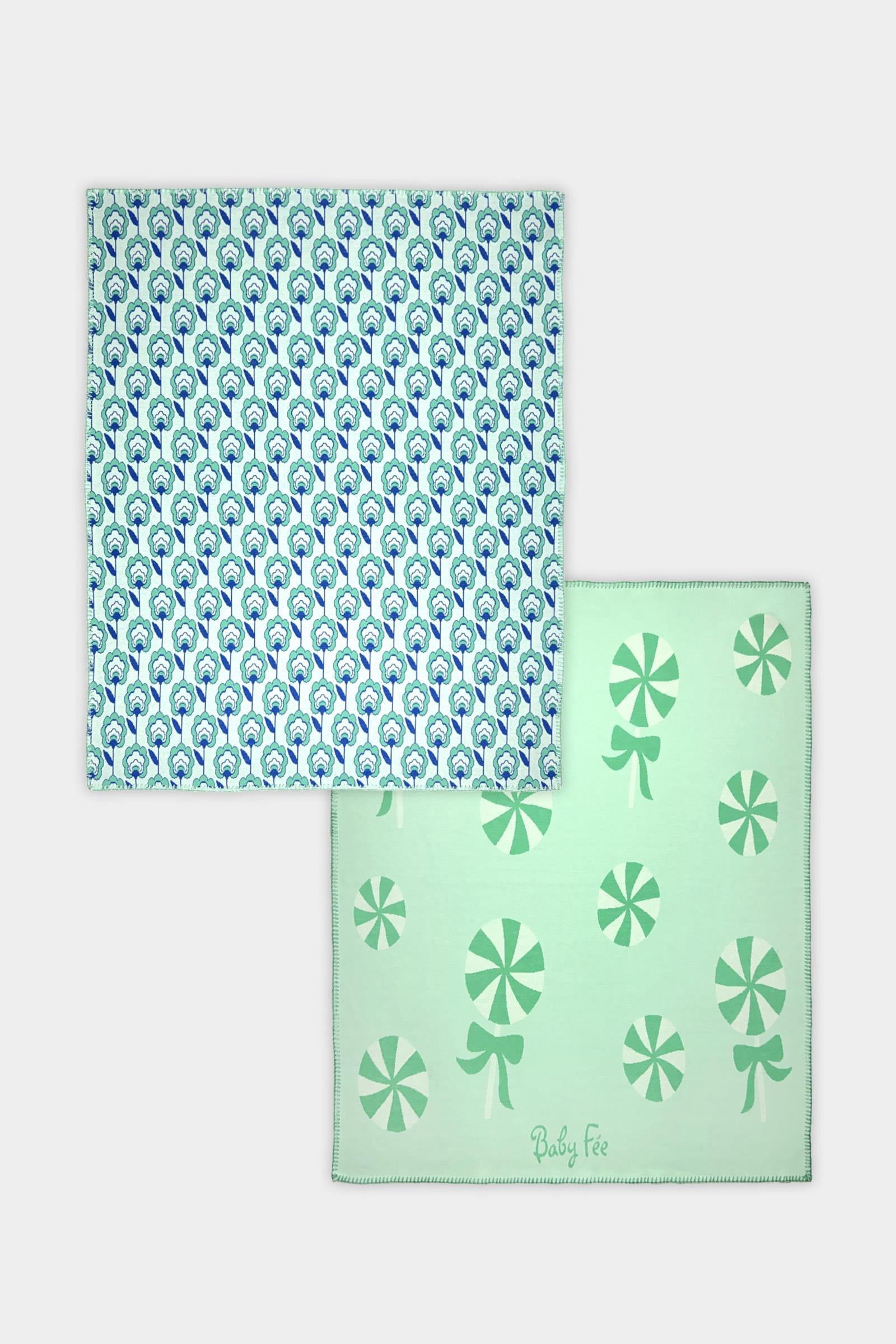 Renkli Rüyalar 2'li Jakar Örgülü Battaniye Seti (Vent Bloom & Mint)