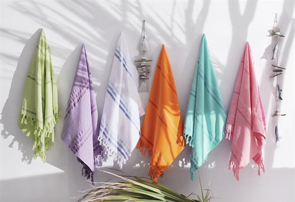 Menderes Home Cotton Collection Bukle Peştamal Havlu Çizgili Saçaklı Pembe