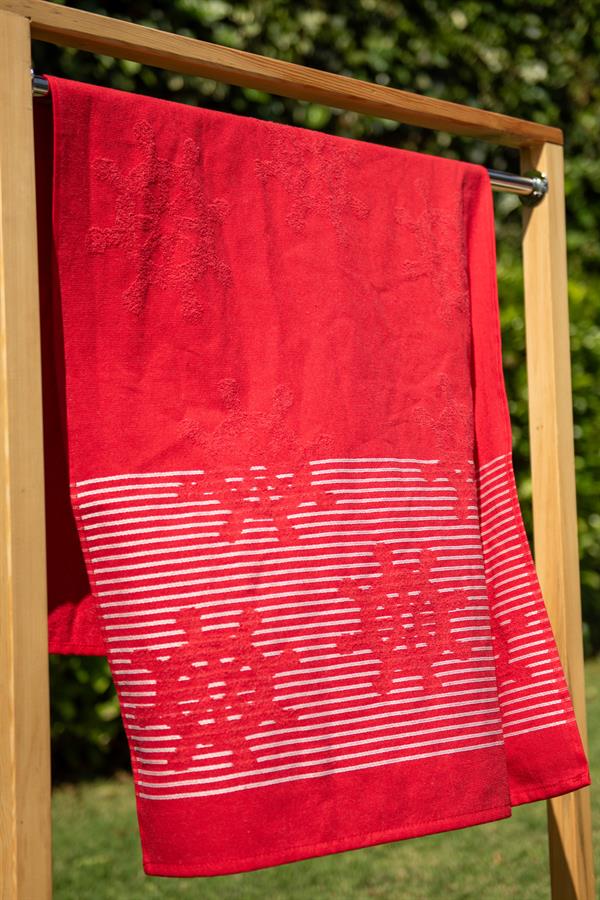 Menderes Home Cotton Collection Bukle Plaj Havlusu Çark Kırmızı