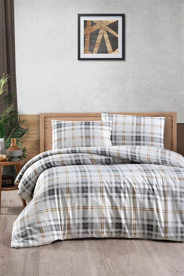 Menderes Home Cotton Collection Flanel Tek Kişilik Nevresim Takımı 1394 Gray Natur
