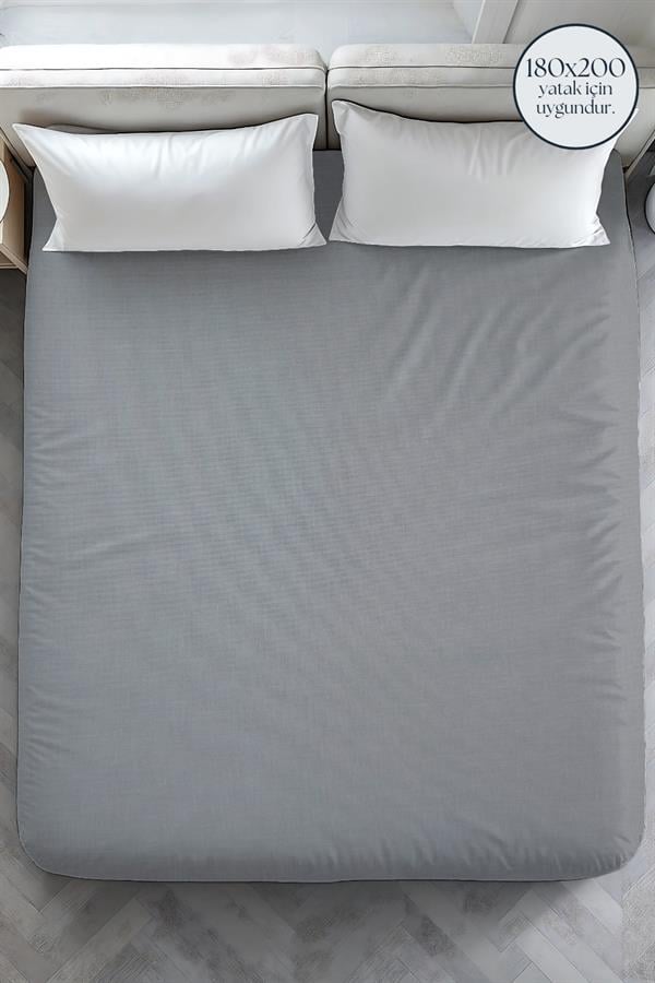 Menderes Home Cotton Collection Ranforce Çift Kişilik Fitted Düzboya Gri