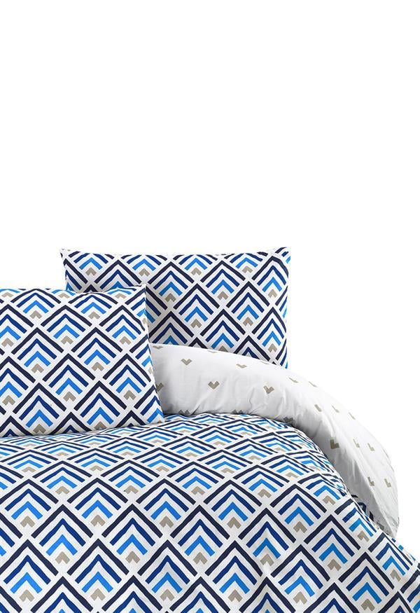 Menderes Home Cotton Collection Ranforce Çift Kişilik Nevresim+Yastık Ritm Mavi