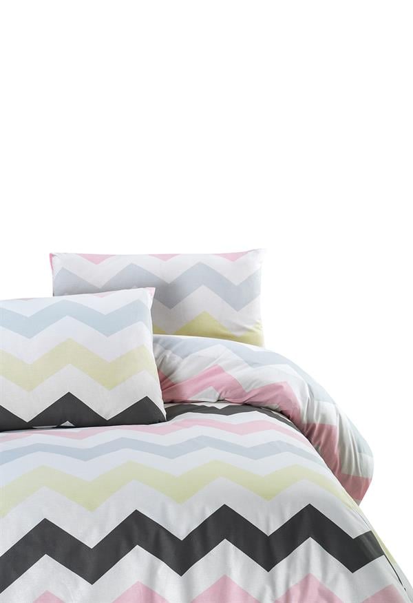Menderes Home Cotton Collection Ranforce Çift Kişilik Nevresim+Yastık Zigzag Pembe