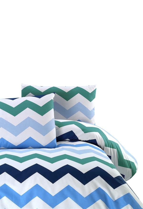 Menderes Home Cotton Collection Ranforce Çift Kişilik Nevresim+Yastık Zigzag Lacivert