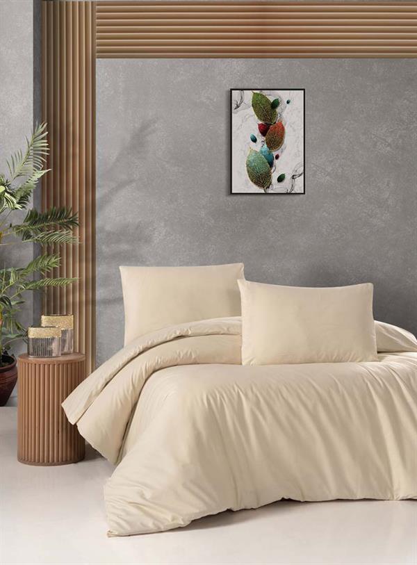Menderes Home Cotton Collection Ranforce Çift Kişilik Nevresim+Yastık Düzboya Bej