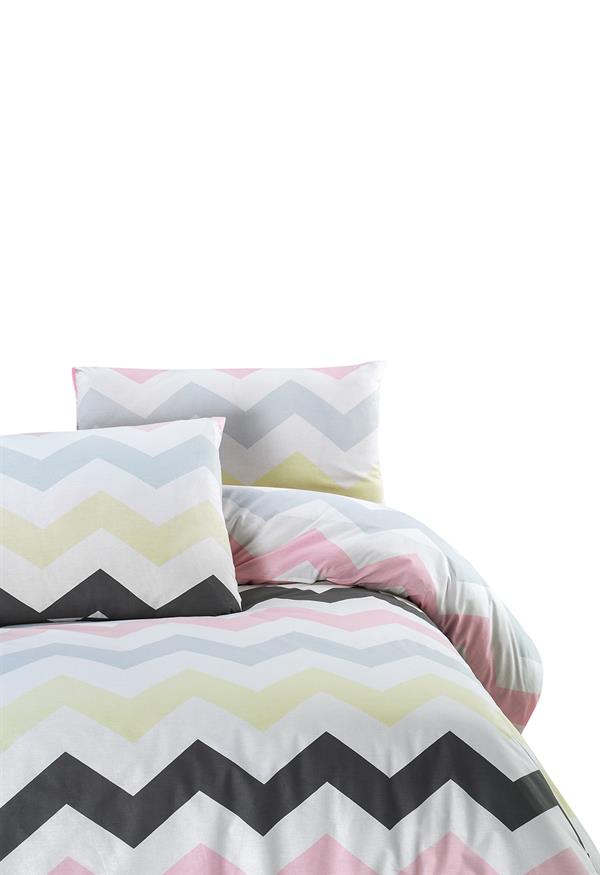 Menderes Home Cotton Collection Ranforce Tek Kişilik Nevresim+Yastık Zigzag Pembe
