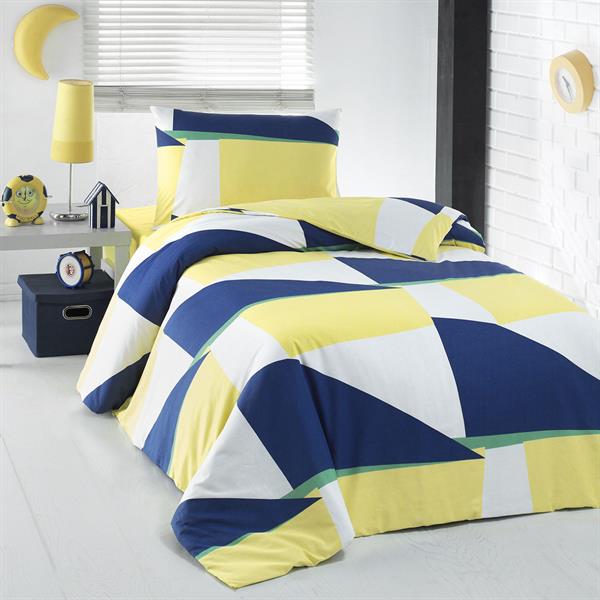 Menderes Home Cotton Collection Ranforce Tek Kişilik Nevresim Takımı Sweet Sarı-Lacivert