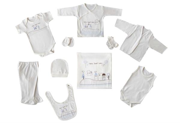 Menderes Home Cotton Collection Sweet Home Baskılı 10 Parça Zıbın Seti Sweet Home Mavi